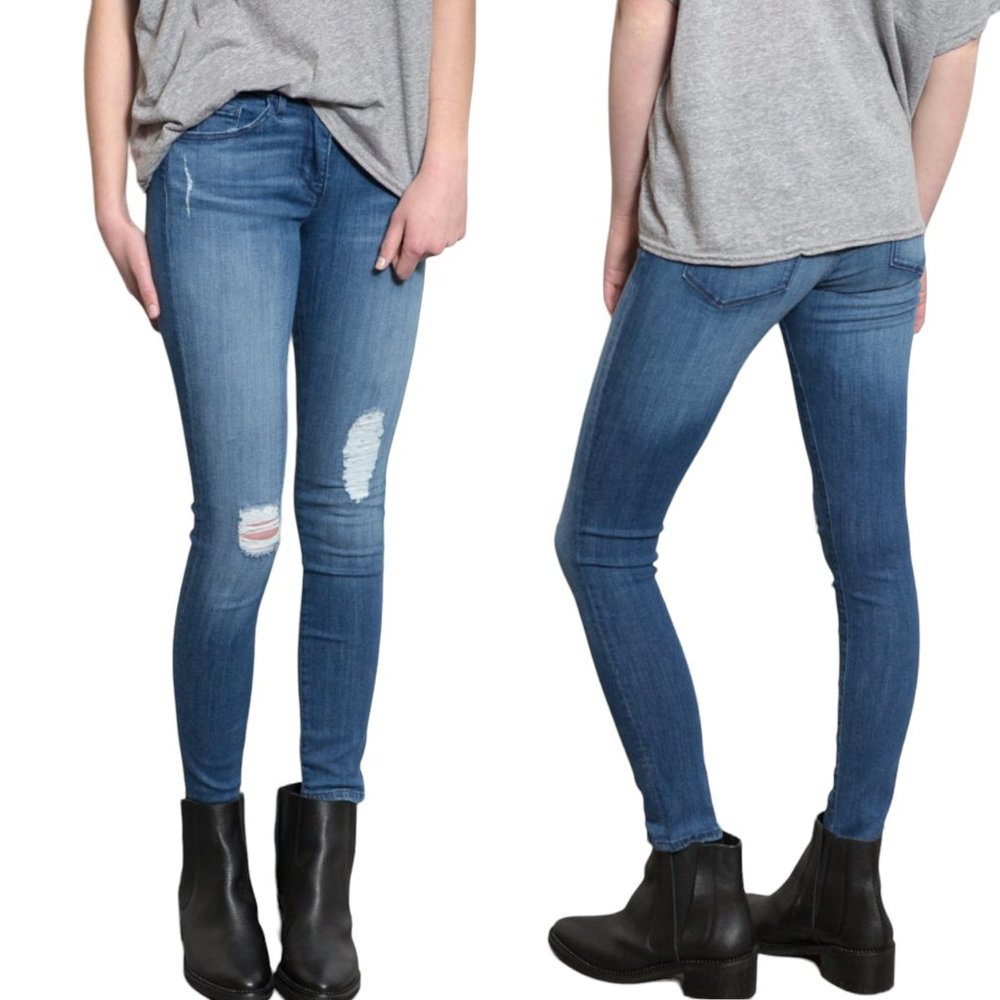 3X1 NYC W2 Distressed Mid-Rise Skinny Jeans in Crete Dark Wash Denim Size 24